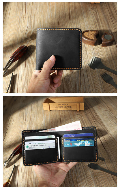 Handmade Coffee Leather Bifold Billfold Personalized Mens Bifold Wallet for Men