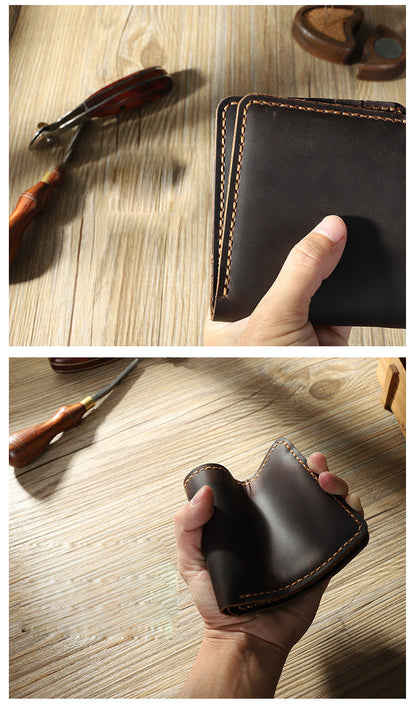 Handmade Coffee Leather Bifold Billfold Personalized Mens Bifold Wallet for Men