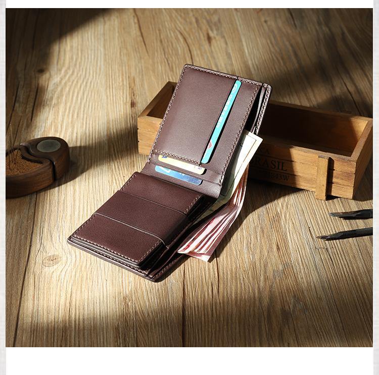 Handmade Coffee Leather Bifold Billfold Wallets Personalized Mens Bifold Wallet for Men