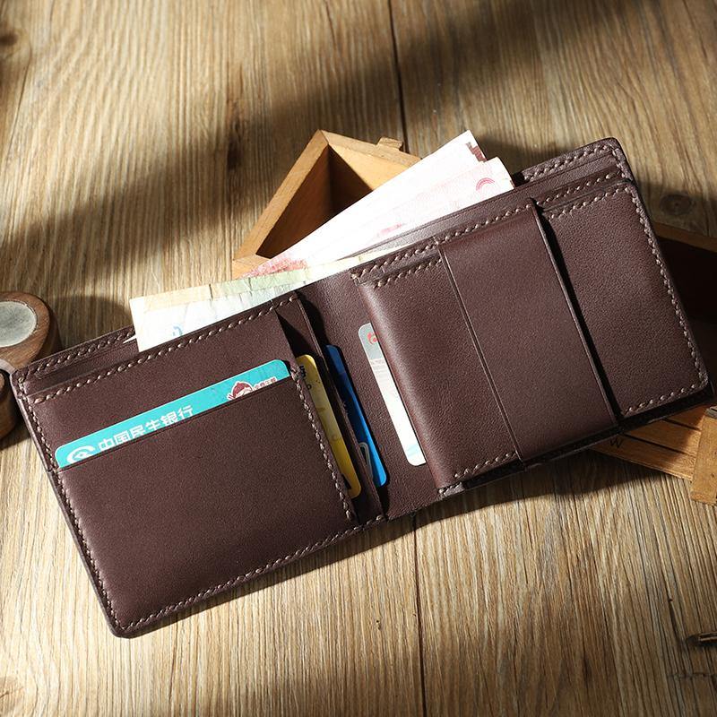 Handmade Coffee Leather Bifold Billfold Wallets Personalized Mens Bifold Wallet for Men