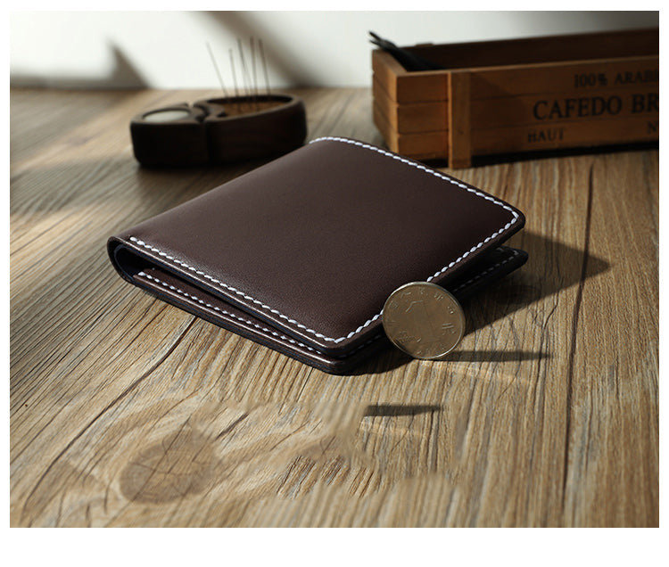 Handmade Coffee Leather Billfold Wallet Personalized Mens Contrast Color Wallets for Men