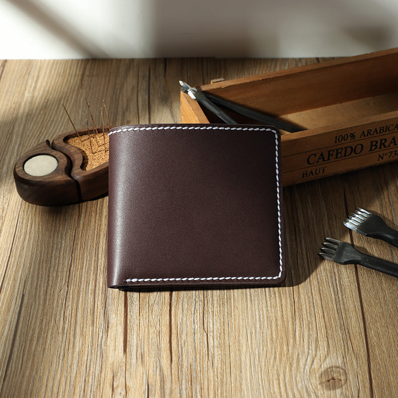 Handmade Coffee Leather Billfold Wallet Personalized Mens Contrast Color Wallets for Men