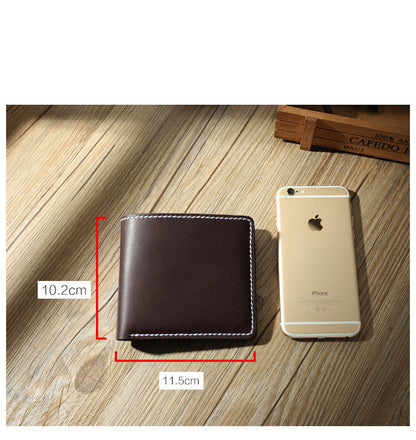 Handmade Blue Leather Billfold Wallets Personalized Mens Contrast Color Wallets for Men