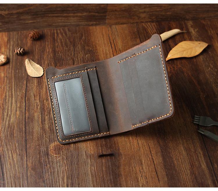 Handmade Coffee Leather Mens Billfold Wallets Personalize Coffee Bifold Small Wallets for Men