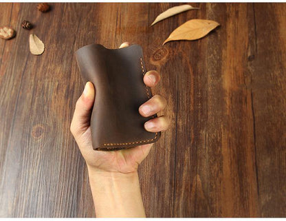 Handmade Coffee Leather Mens Billfold Wallets Personalize Coffee Bifold Small Wallets for Men