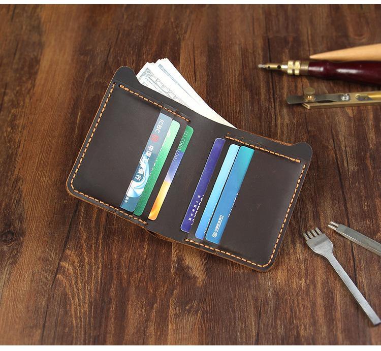 Handmade Coffee Leather Mens Billfold Wallets Personalize Coffee Bifold Small Wallets for Men