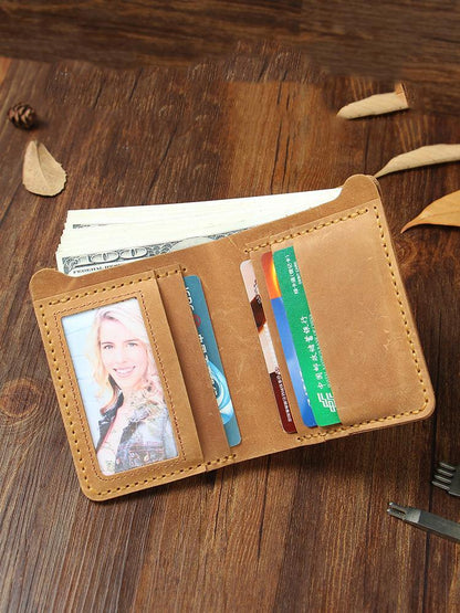 Handmade Tan Leather Mens Billfold Wallet Personalize Tan Bifold Small Wallets for Men