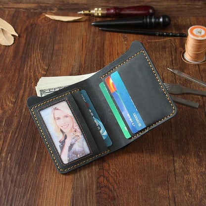 Handmade Coffee Leather Mens Billfold Wallets Personalize Coffee Bifold Small Wallets for Men