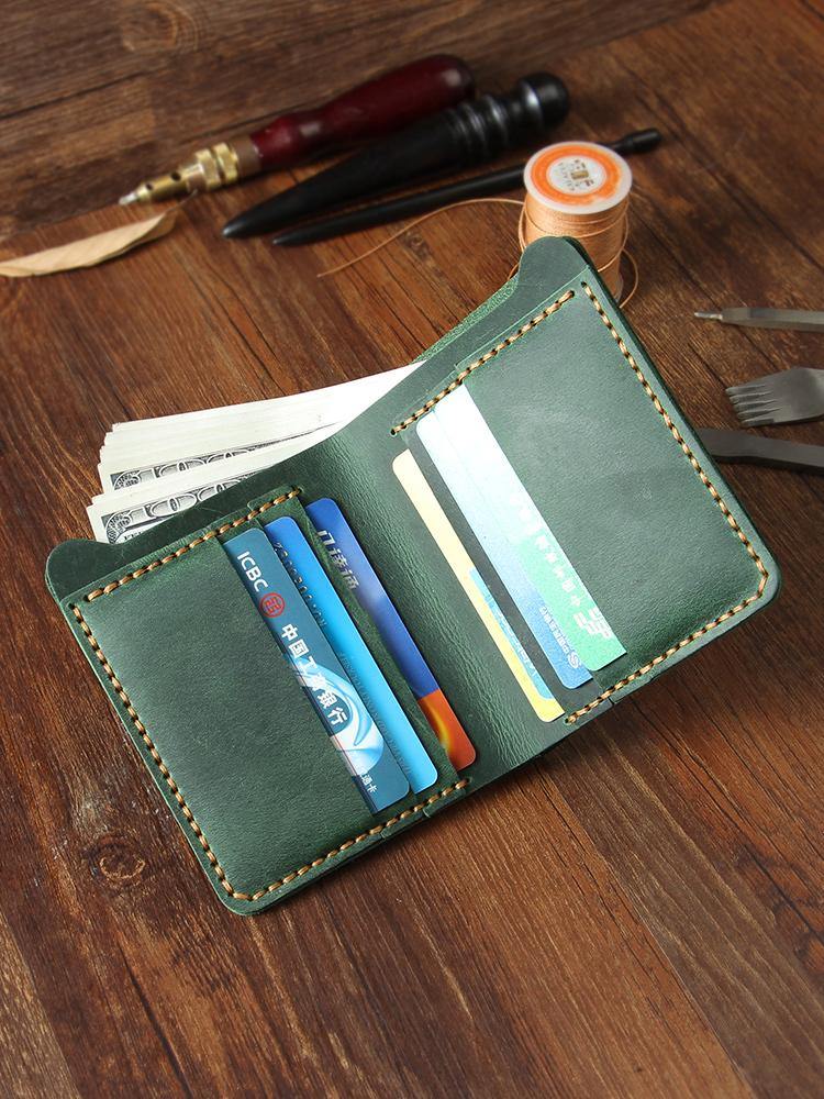 Handmade Coffee Leather Mens Billfold Wallets Personalize Coffee Bifold Small Wallets for Men