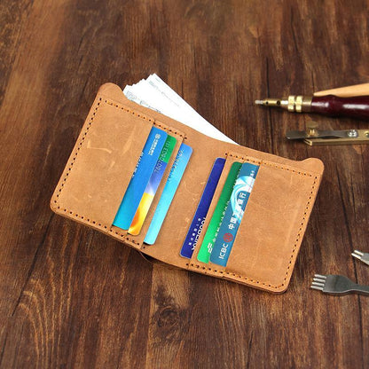 Handmade Tan Leather Mens Billfold Wallet Personalize Tan Bifold Small Wallets for Men