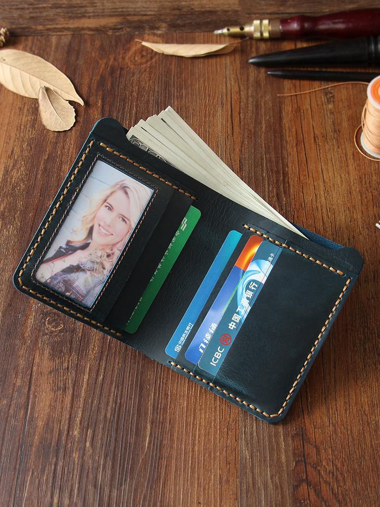 Handmade Coffee Leather Mens Billfold Wallets Personalize Coffee Bifold Small Wallets for Men