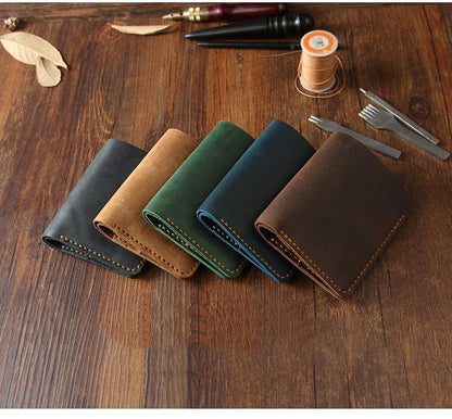 Handmade Coffee Leather Mens Billfold Wallets Personalize Coffee Bifold Small Wallets for Men