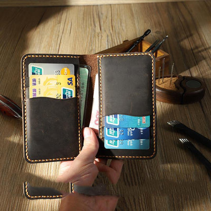 Handmade Coffee Leather Mens Card Holders Wallet Personalized Bifold Card Wallets for Men