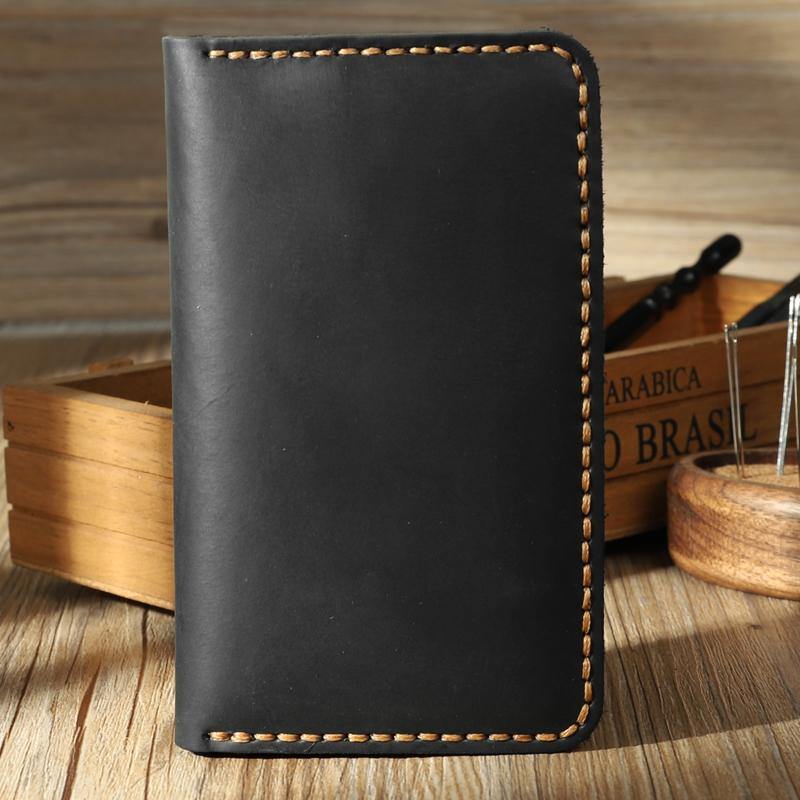 Handmade Black Leather Mens Card Holders Wallet Personalized Bifold Card Wallets for Men