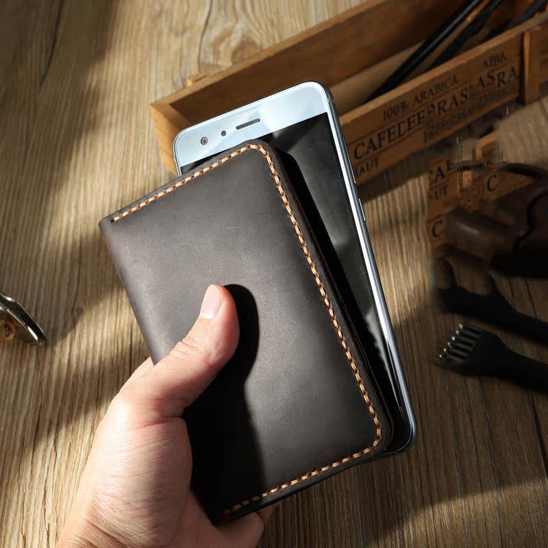 Handmade Coffee Leather Mens Card Holders Wallet Personalized Bifold Card Wallets for Men