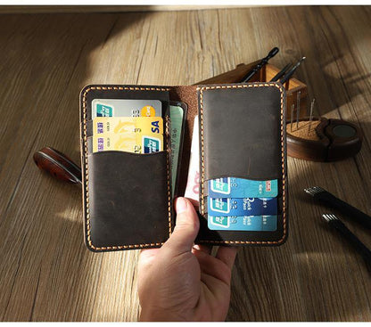 Handmade Coffee Leather Mens Card Holders Wallet Personalized Bifold Card Wallets for Men