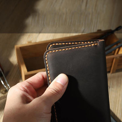 Handmade Black Leather Mens Card Holders Wallet Personalized Bifold Card Wallets for Men