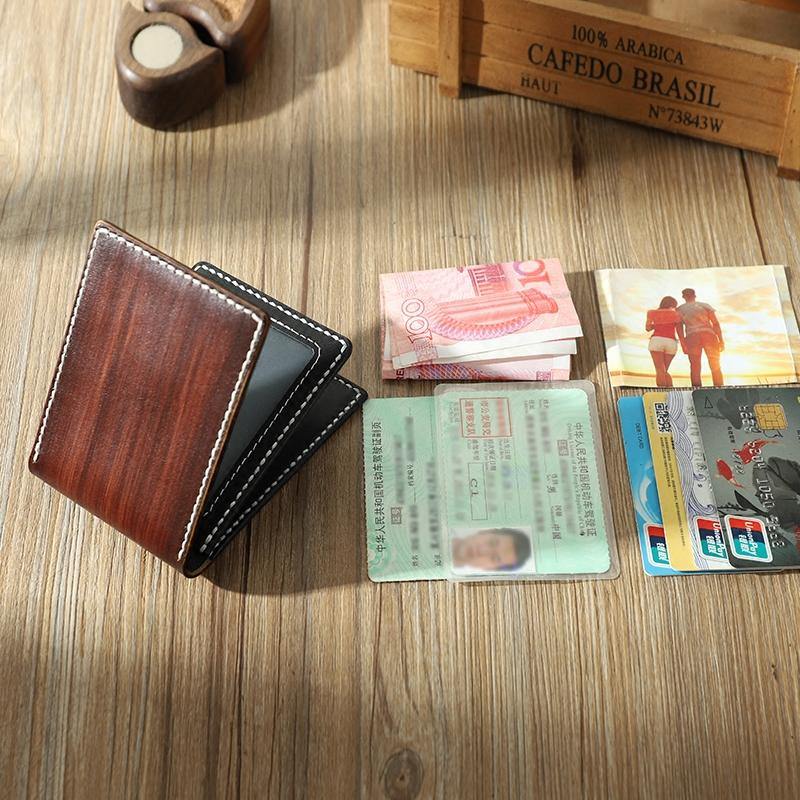 Handmade Black Leather Mens Licenses Wallet Personalize Bifold License Card Wallets for Men