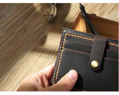 Handmade Black Leather Mens Slim Front Pocket Wallet Personalized Slim Card Wallets for Men