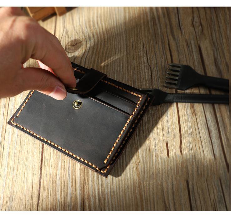 Handmade Black Leather Mens Slim Front Pocket Wallet Personalized Slim Card Wallets for Men