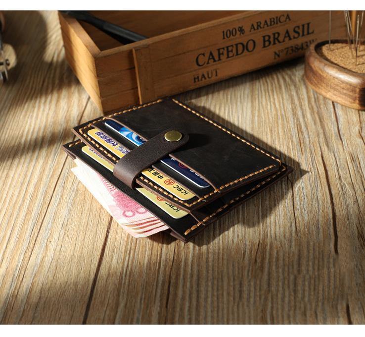 Handmade Black Leather Mens Slim Front Pocket Wallet Personalized Slim Card Wallets for Men