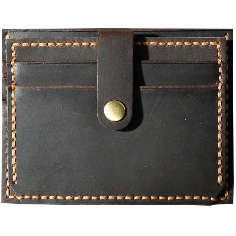 Handmade Coffee Leather Mens Slim Front Pocket Wallet Personalized Slim Card Wallets for Men