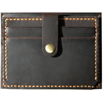 Handmade Black Leather Mens Slim Front Pocket Wallet Personalized Slim Card Wallets for Men