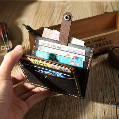 Handmade Coffee Leather Mens Slim Front Pocket Wallet Personalized Slim Card Wallets for Men