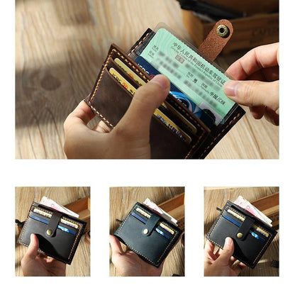 Handmade Coffee Leather Mens Slim Front Pocket Wallet Personalized Slim Card Wallets for Men