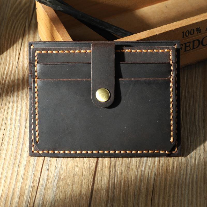 Handmade Coffee Leather Mens Slim Front Pocket Wallet Personalized Slim Card Wallets for Men