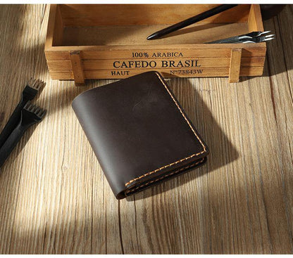 Handmade Black Leather Mens Trifold Billfold Personalized Trifold Small Wallets for Men