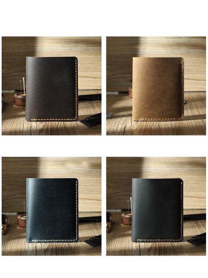 Handmade Coffee Leather Mens Trifold Billfold Personalized Trifold Small Wallets for Men