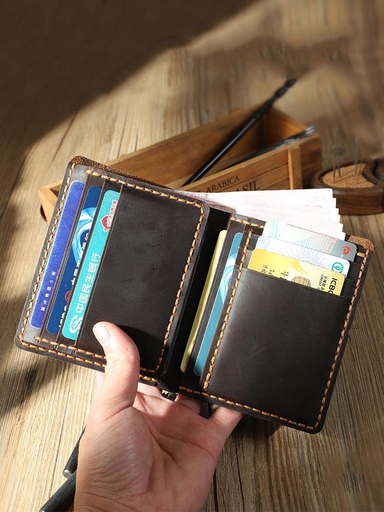 Handmade Blue Leather Mens Trifold Billfold Personalized Trifold Small Wallets for Men