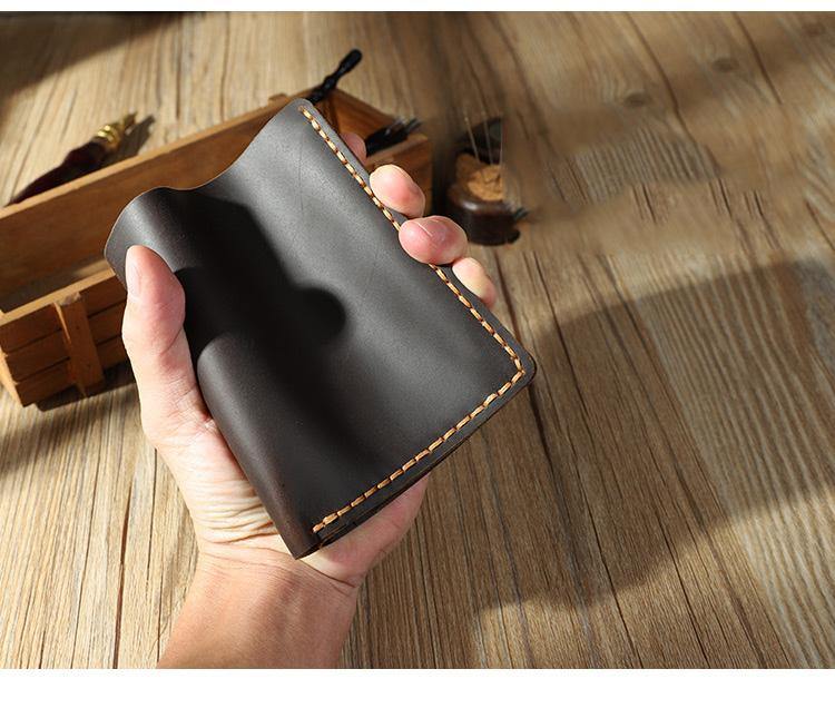 Handmade Coffee Leather Mens Trifold Billfold Personalized Trifold Small Wallets for Men