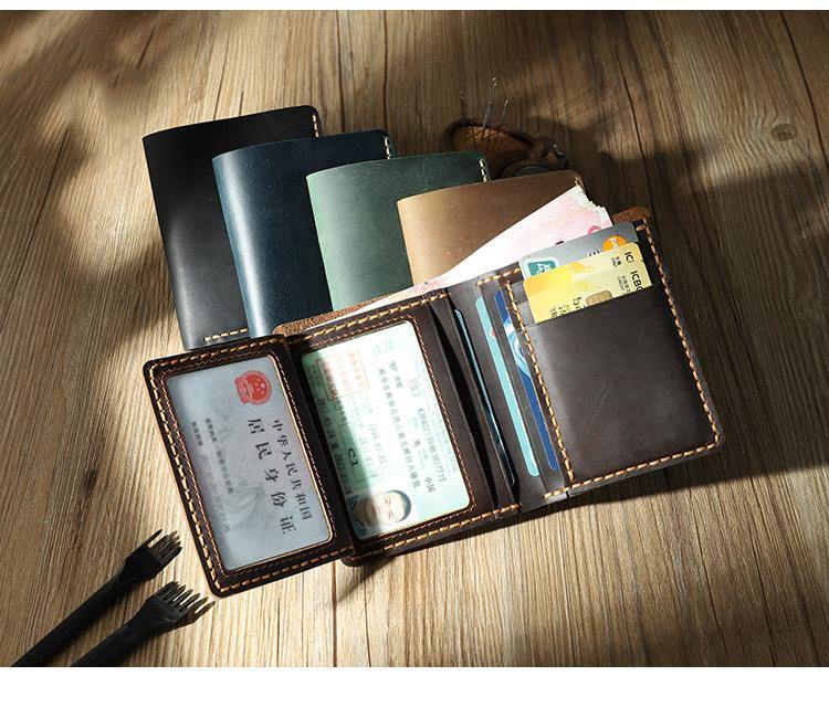 Handmade Black Leather Mens Trifold Billfold Personalized Trifold Small Wallets for Men