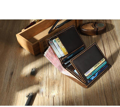 Handmade Coffee Leather Mens Trifold Billfold Personalized Trifold Small Wallets for Men