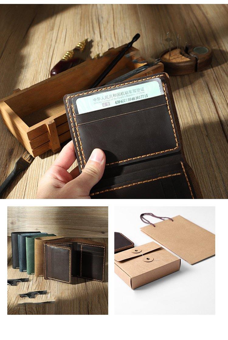 Handmade Coffee Leather Mens Trifold Billfold Personalized Trifold Small Wallets for Men