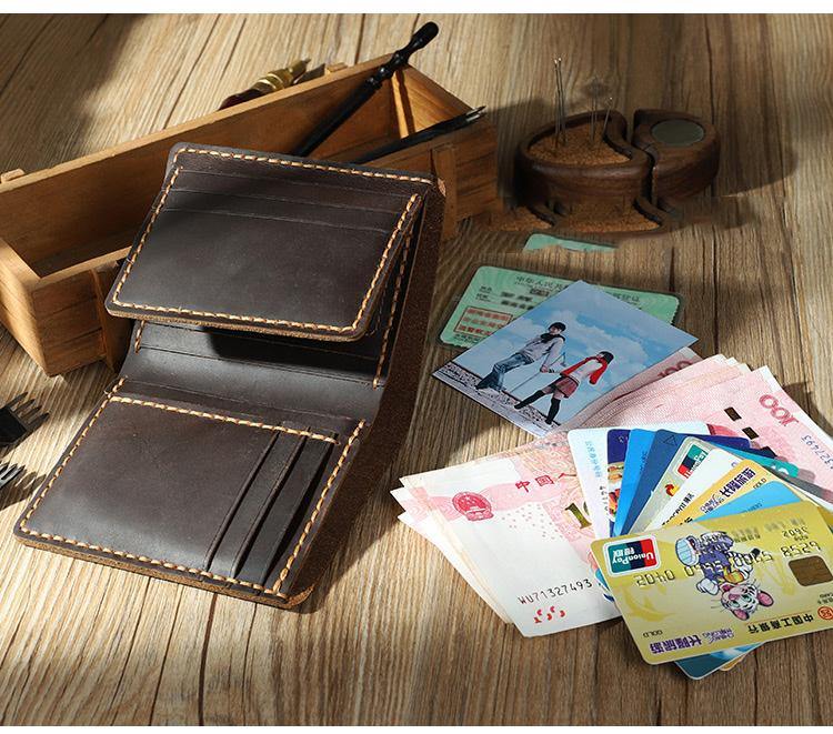 Handmade Coffee Leather Mens Trifold Billfold Personalized Trifold Small Wallets for Men