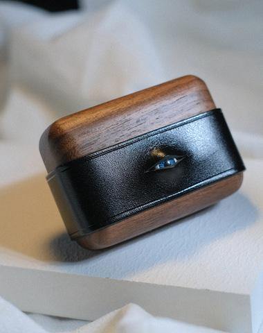 Handmade Black Leather Wood AirPods Pro Case with Eye Custom Leather AirPods Pro Case Airpod Case Cover