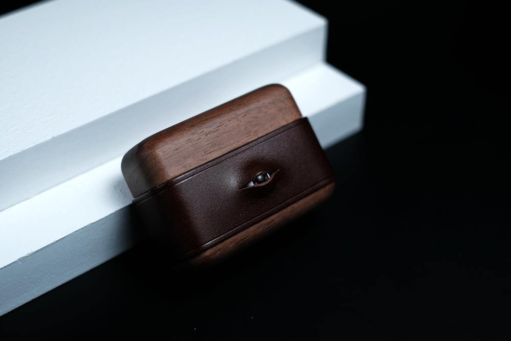 Handmade Coffee Leather Wood AirPods Pro Case with Eye Custom Leather AirPods Pro Case Airpod Case Cover