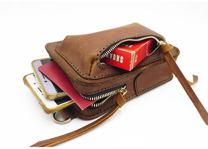 Handmade Brown LEATHER MEN Belt Pouch Waist BAG MIni Green Side Bag Belt Bag FOR MEN