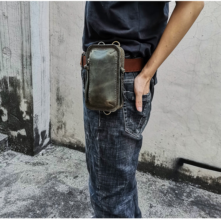 Handmade Brown LEATHER MEN Belt Pouch Waist BAG MIni Green Side Bag Belt Bag FOR MEN