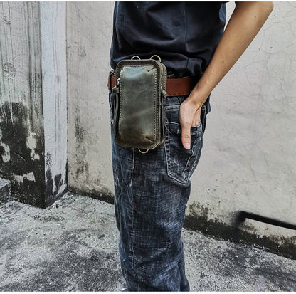 Handmade Brown LEATHER MEN Belt Pouch Waist BAG MIni Green Side Bag Belt Bag FOR MEN