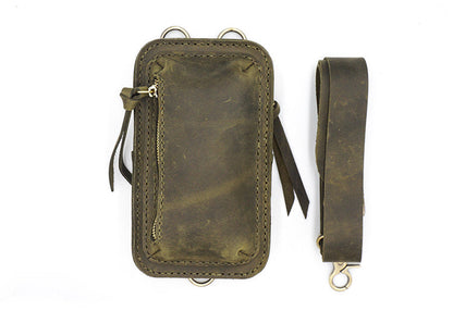 Handmade Green LEATHER MEN Belt Pouch Waist BAG MIni Green Side Bag Belt Bag FOR MEN