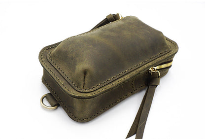 Handmade Green LEATHER MEN Belt Pouch Waist BAG MIni Green Side Bag Belt Bag FOR MEN