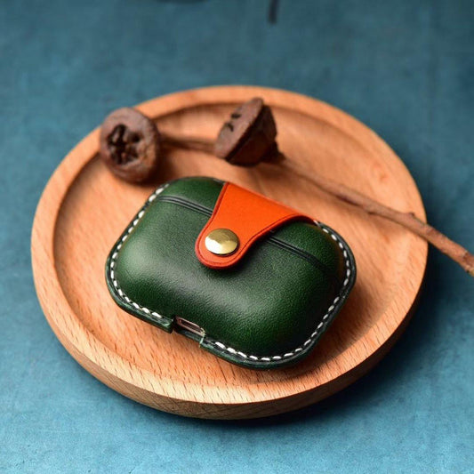 Handmade Green Leather AirPods Pro Case Leather AirPods Case Airpod Case Cover