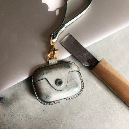 Handmade Green Leather AirPods Pro Case with Wristlet Strap Leather AirPods Case Airpod Case Cover