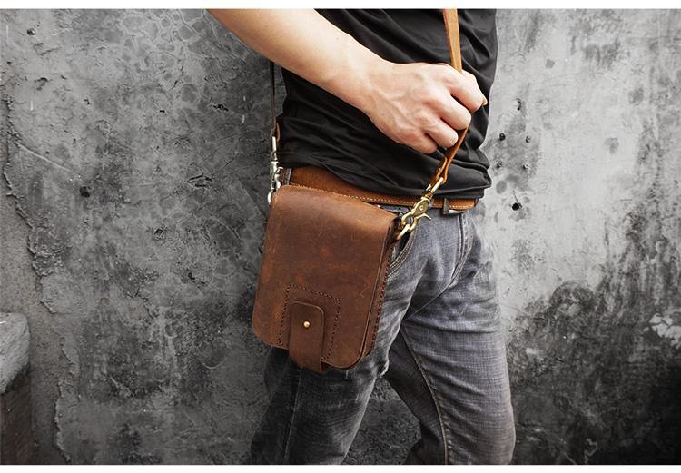 Handmade LEATHER MEN Belt Pouch Brown Waist BAG MIni Side Bag Belt Bag FOR MEN