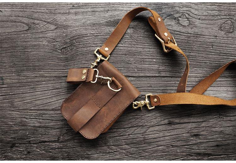 Handmade LEATHER MEN Belt Pouch Brown Waist BAG MIni Side Bag Belt Bag FOR MEN