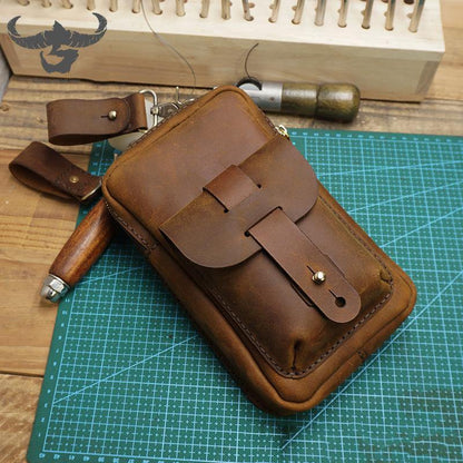 Handmade LEATHER MEN Belt Pouch Waist BAG MIni Side Bag Brown Belt Bag FOR MEN